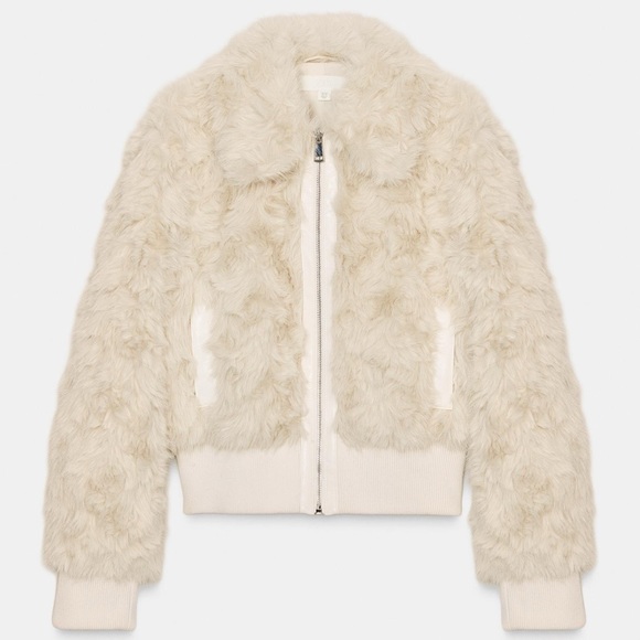 Zara Faux Fur Bomber NWT Jacket Ecru 3046/028/712 Cream XS mob wife old money - Picture 4 of 16